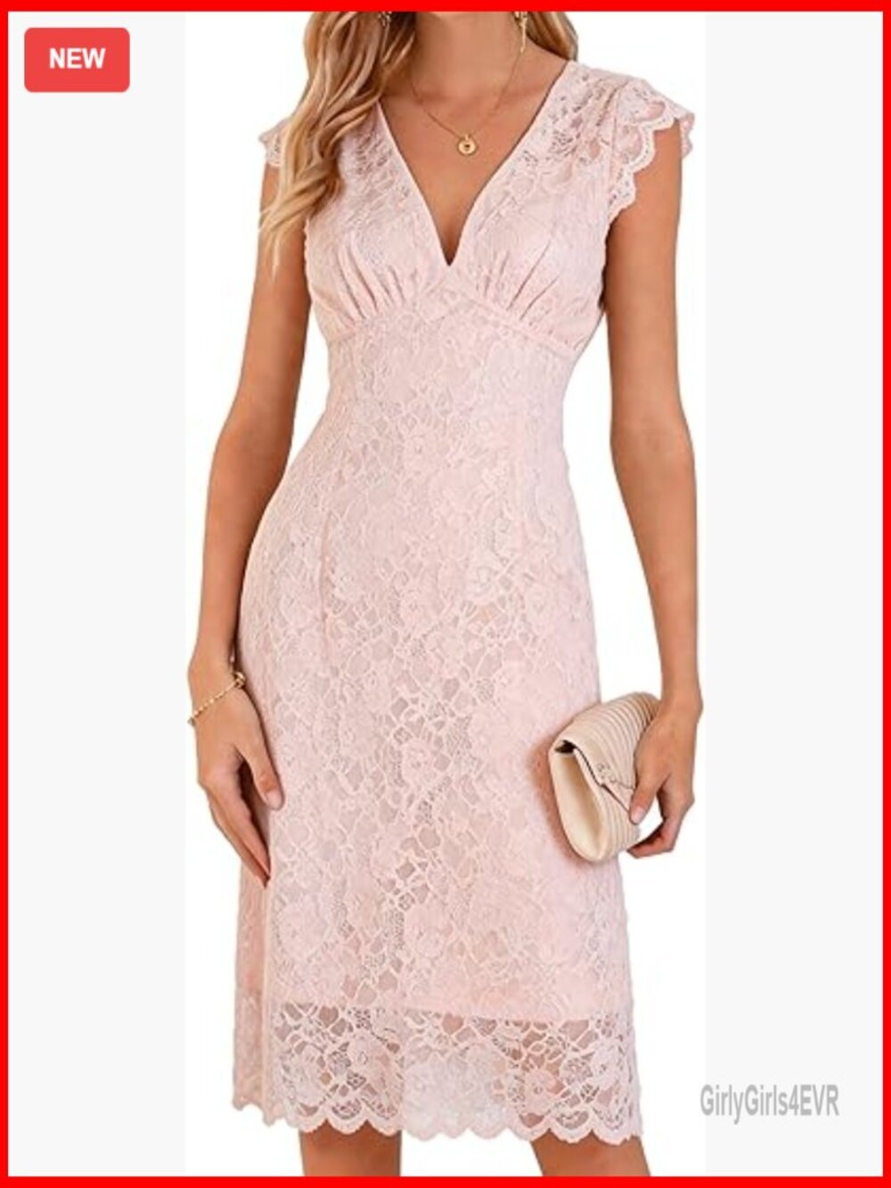 V Neck Sleeveless Lace Bodycon Midi Dress for Wedding Guest Party